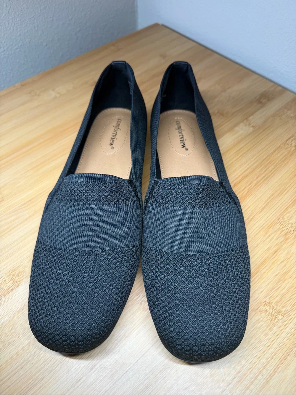 Comfortview Women's Black Tessa Round Toe Knit Slip-On Flats Size 11M